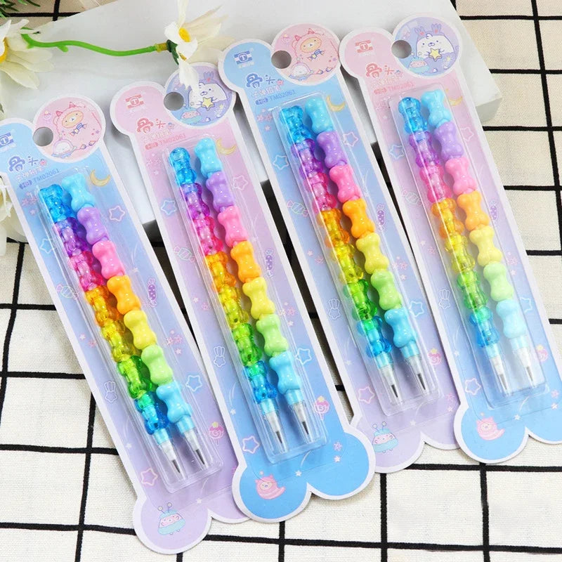 Crayon Empilable Visages Animaux Multicolore Pastel
