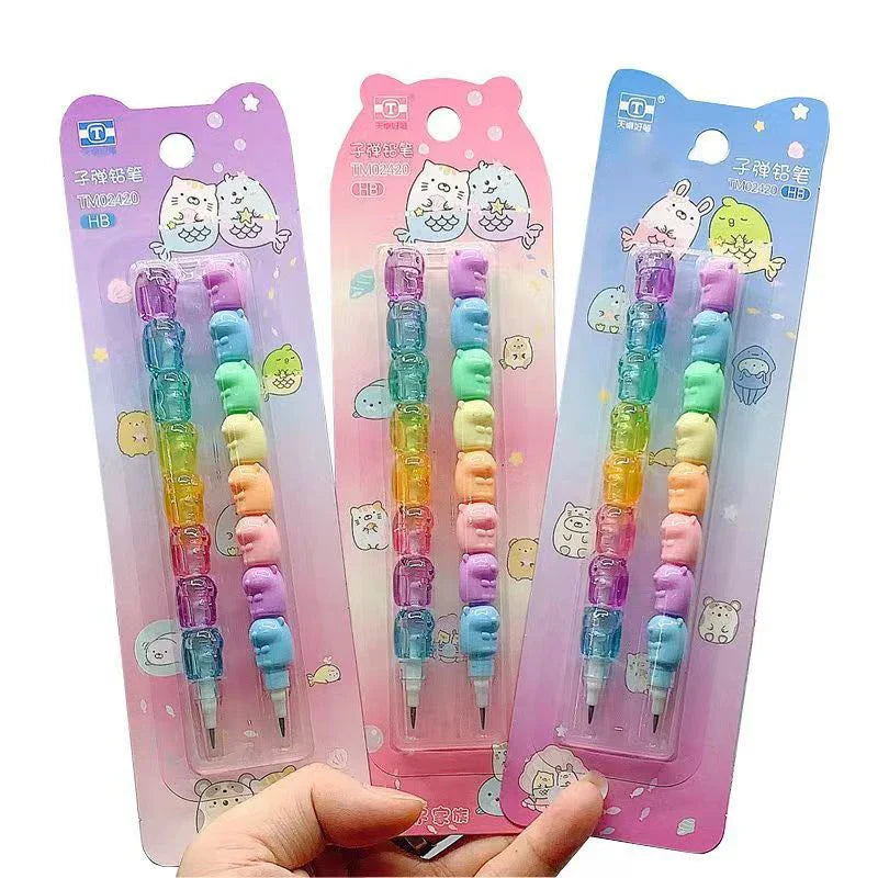 Crayon Empilable Visages Animaux Multicolore Pastel