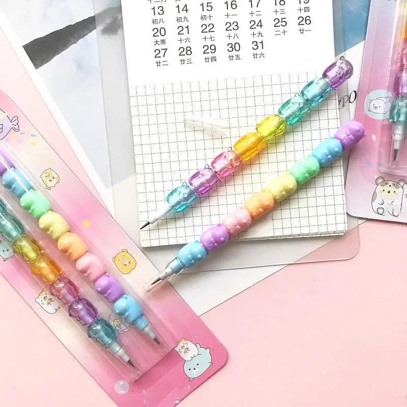 Crayon Empilable Visages Animaux Multicolore Pastel