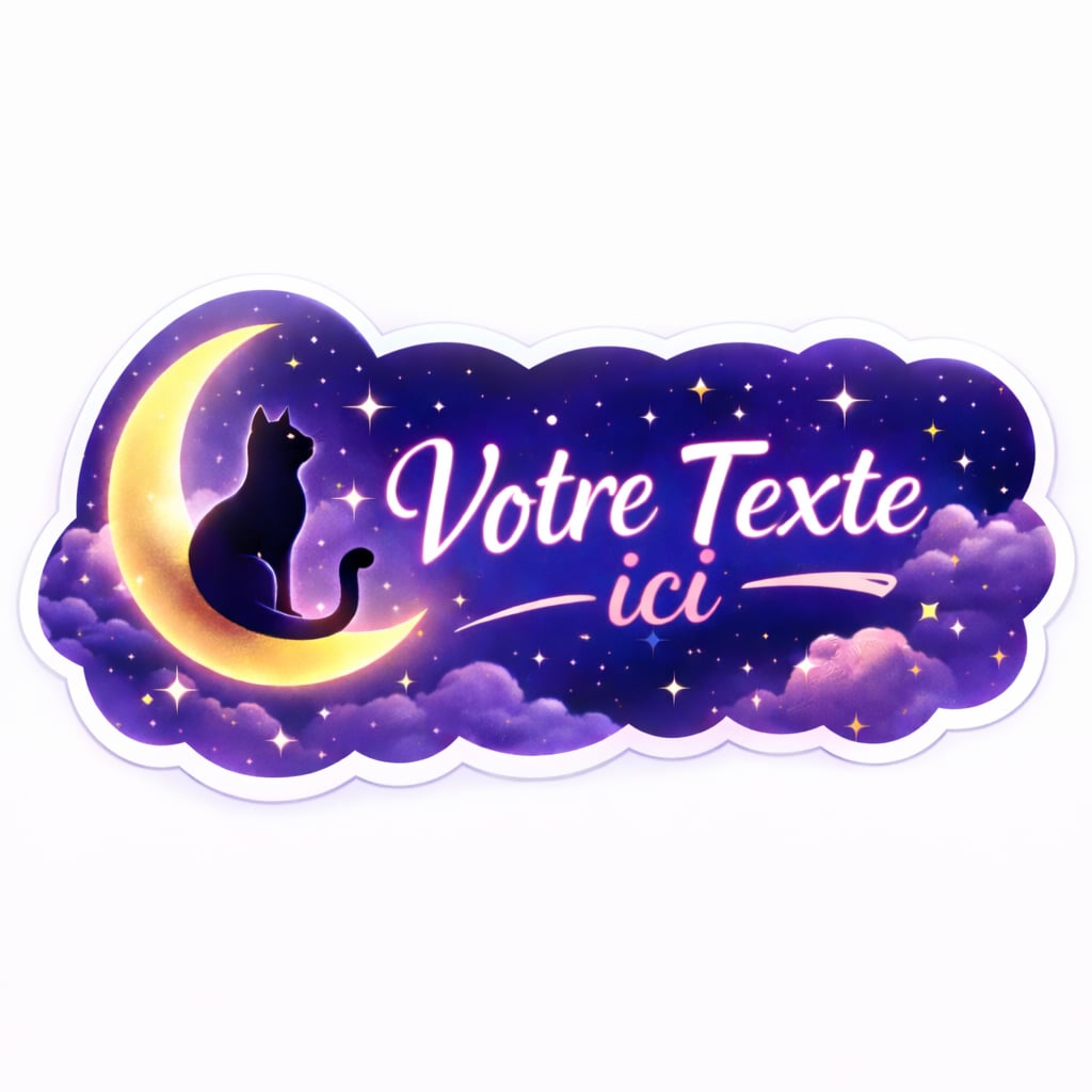 Sticker Prénom Personnalisé Chat sur la Lune