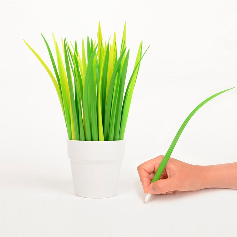 Ensemble de Stylos Herbe Vert et Jaune en Pot