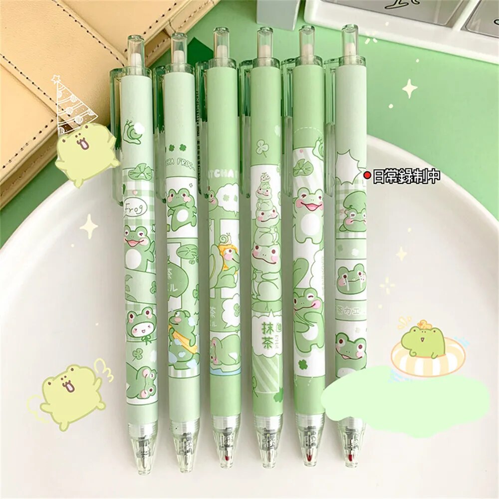 Lot de 6 Stylos Bille Grenouille Kawaii Vert Pâle