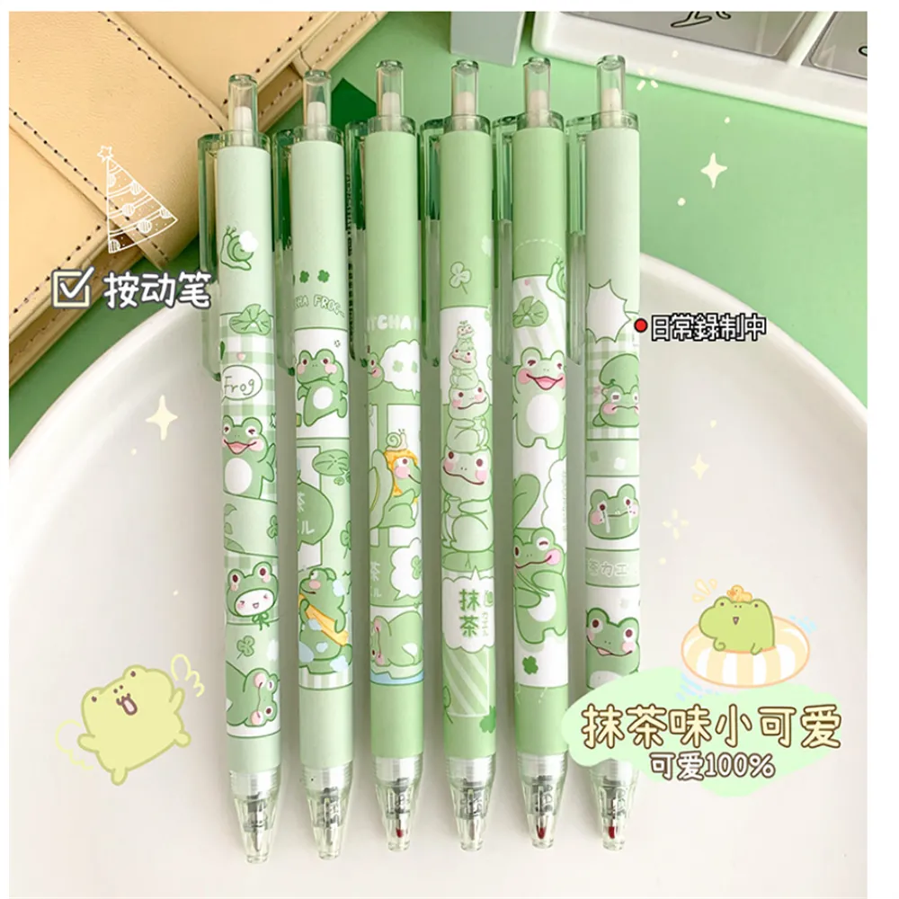 Lot de 6 Stylos Bille Grenouille Kawaii Vert Pâle