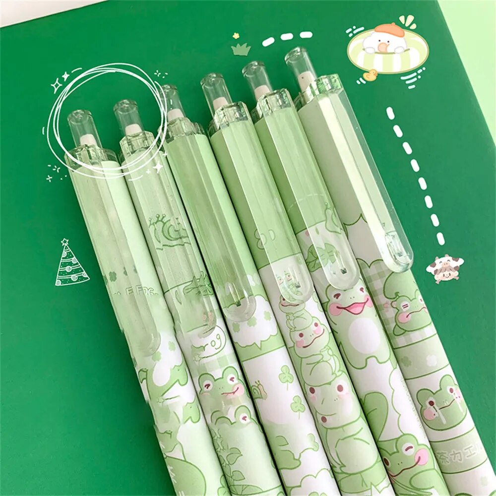 Lot de 6 Stylos Bille Grenouille Kawaii Vert Pâle