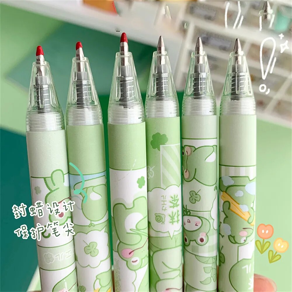 Lot de 6 Stylos Bille Grenouille Kawaii Vert Pâle