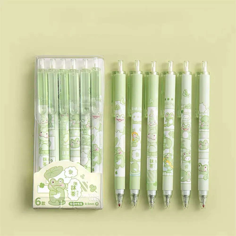 Lot de 6 Stylos Bille Grenouille Kawaii Vert Pâle