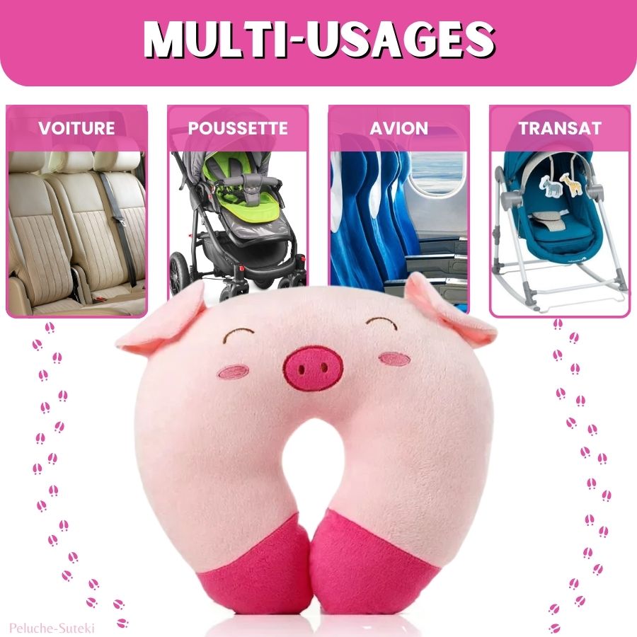 Coussin de Voyage Cochon Rose en Peluche