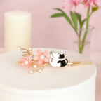 Barrette à Cheveux Dorée Fleurs Roses et Chats Câlins