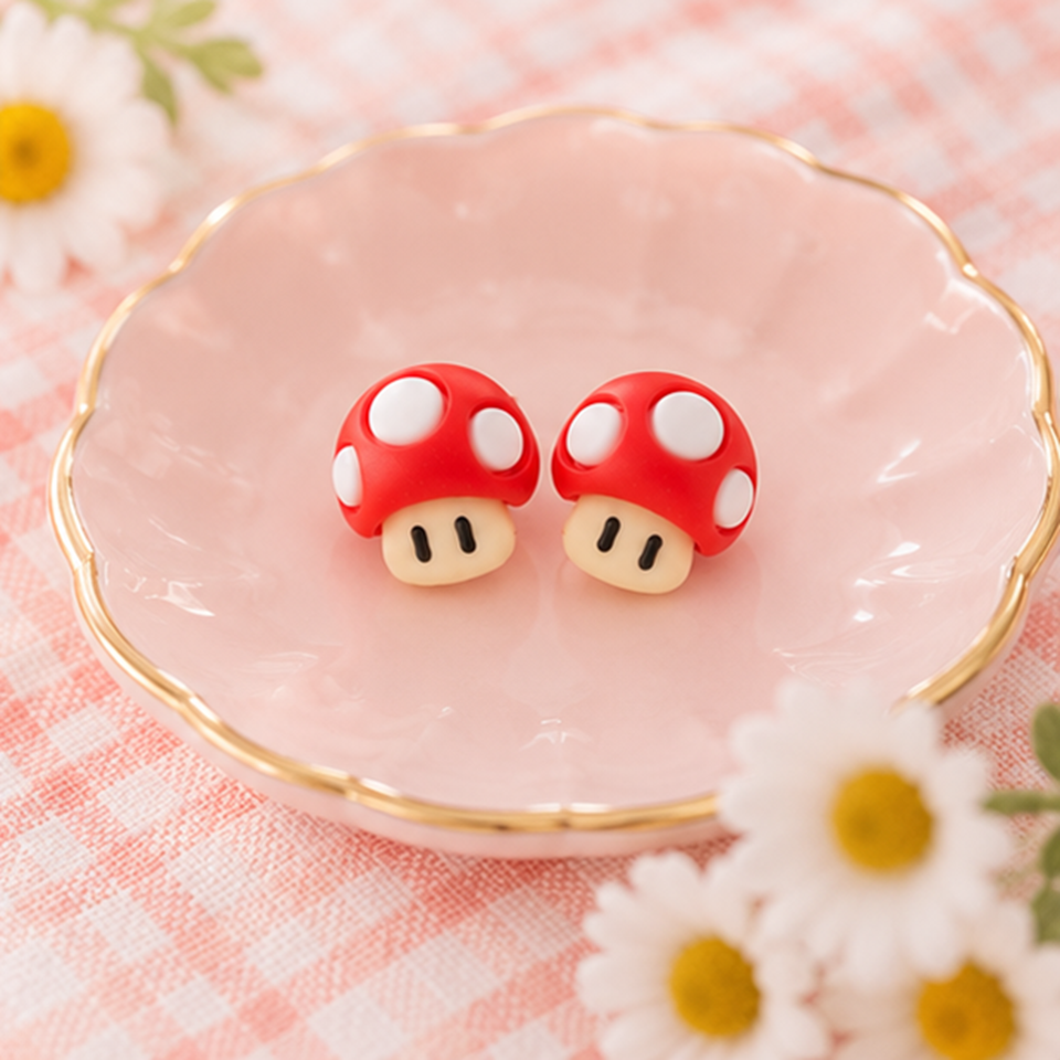 Boucles d'Oreilles Champignon Rouge