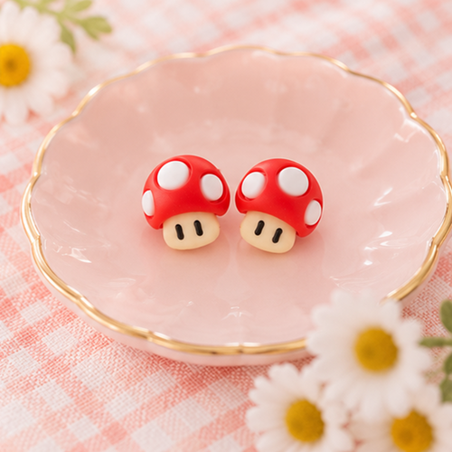 Boucles d'Oreilles Champignon Rouge