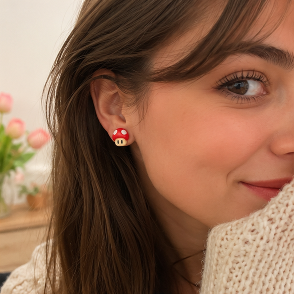 Boucles d'Oreilles Champignon Rouge