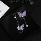 Boucles d'Oreilles Pendantes Papillon Irisé Dorées