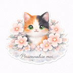 Sticker Prénom Personnalisé Chat et Fleurs
