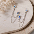 Boucles d'Oreilles Lune et Étoile en Strass Bleu