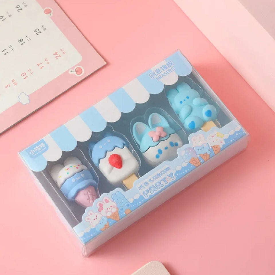 Lot de 4 Gommes Lapins Glacés