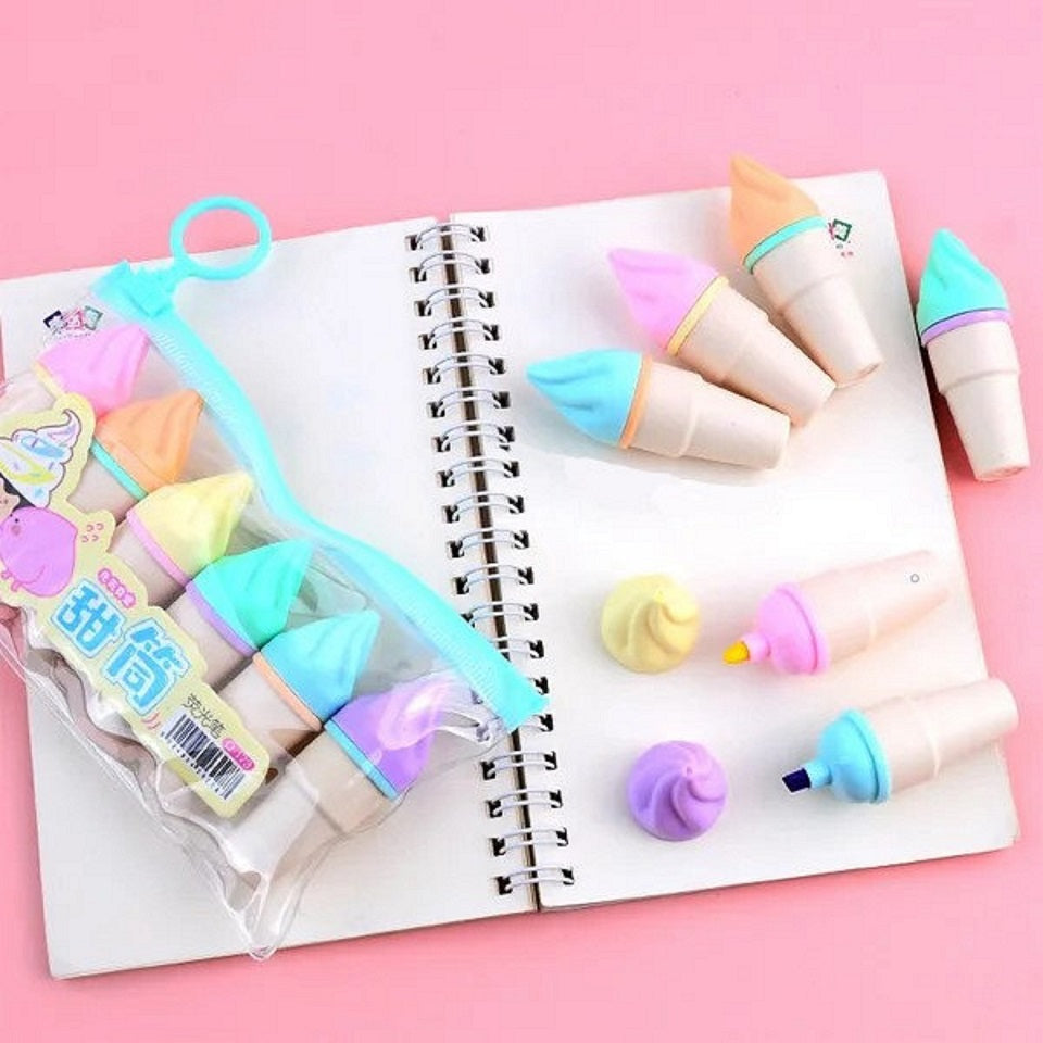Lot de 6 Surligneurs en Forme de Cornet de Glace