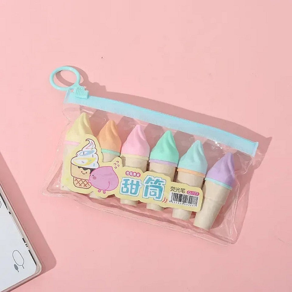 Lot de 6 Surligneurs en Forme de Cornet de Glace