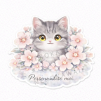 Sticker Prénom Personnalisé Chat et Fleurs