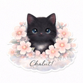 Sticker Prénom Personnalisé Chat et Fleurs