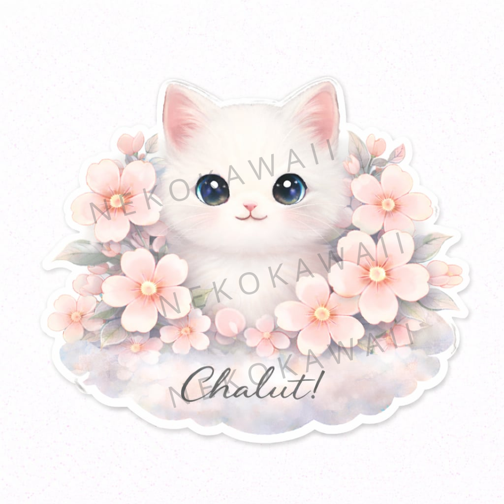 Sticker Prénom Personnalisé Chat et Fleurs