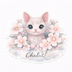 Sticker Prénom Personnalisé Chat et Fleurs