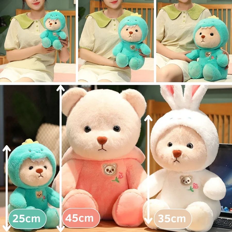 Ours en Peluche Crème avec Costume de Lapin Blanc Doux