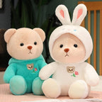 Ours en Peluche Crème avec Costume de Lapin Blanc Doux