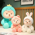 Ours en Peluche Crème avec Costume de Lapin Blanc Doux