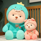 Ours en Peluche Crème avec Costume de Lapin Blanc Doux