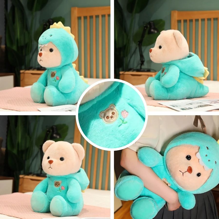 Ours en Peluche Crème avec Costume de Lapin Blanc Doux