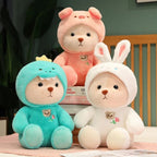 Ours en Peluche Crème avec Costume de Lapin Blanc Doux