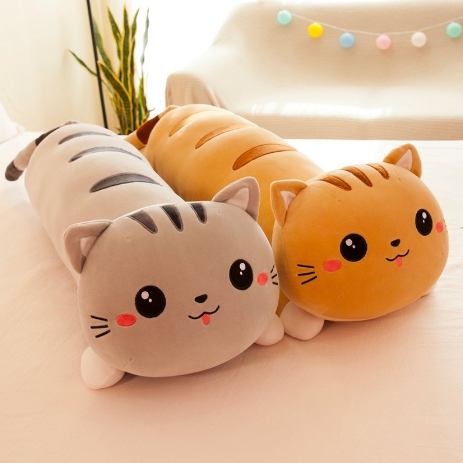 Peluche Chat Oreiller Roux Mignon à Rayures