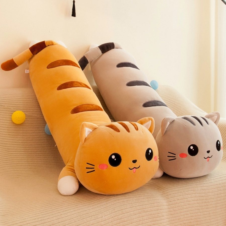 Peluche Chat Oreiller Roux Mignon à Rayures