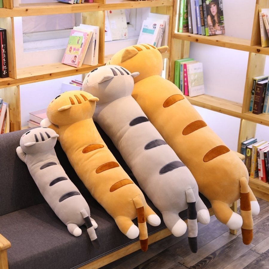 Peluche Chat Oreiller Roux Mignon à Rayures