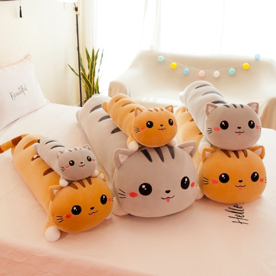 Peluche Chat Oreiller Roux Mignon à Rayures