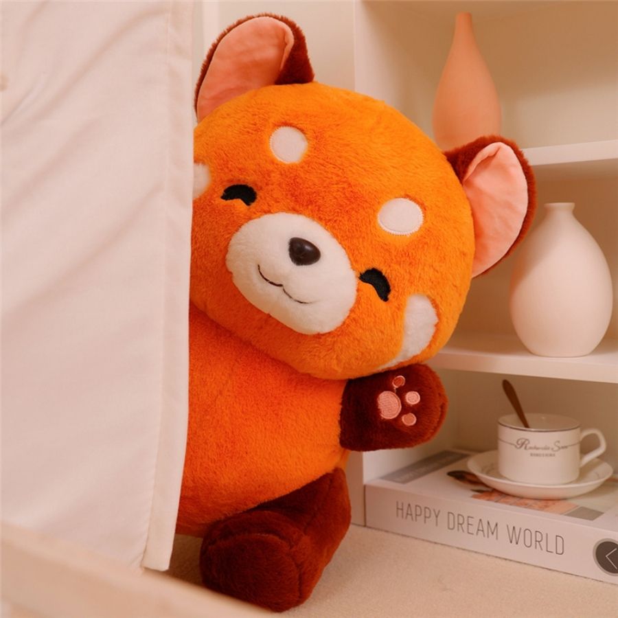 Peluche de Panda Roux Orange Mignon à Queue Rayée