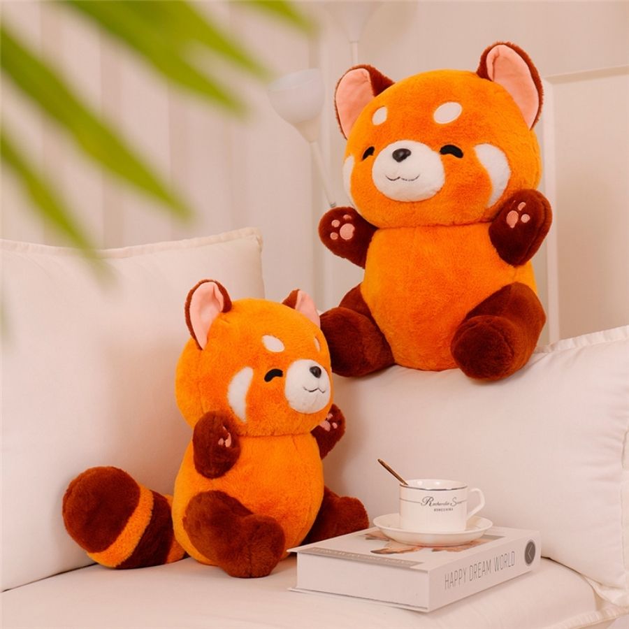 Peluche de Panda Roux Orange Mignon à Queue Rayée