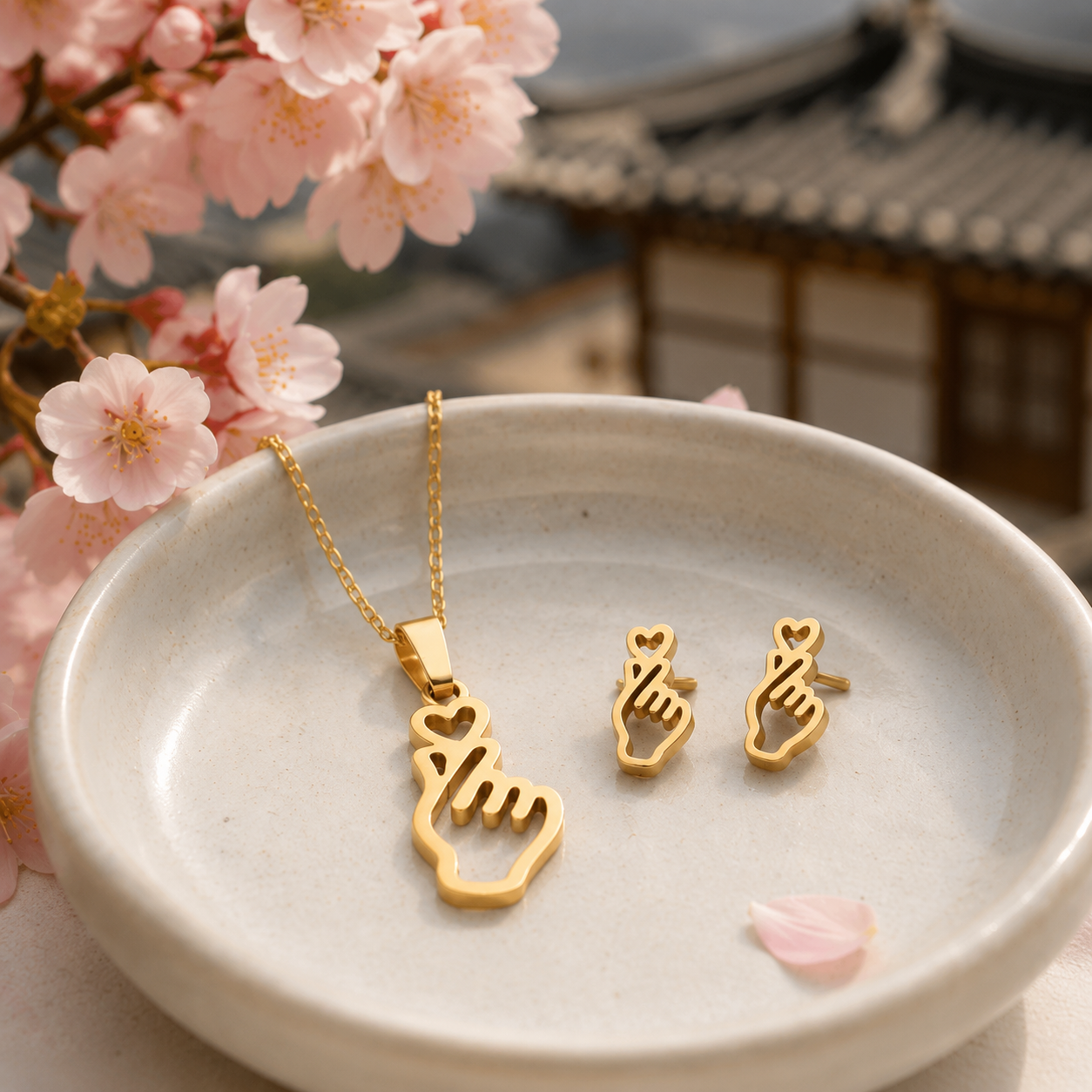 Parure Collier et Boucles d'Oreilles Finger Heart