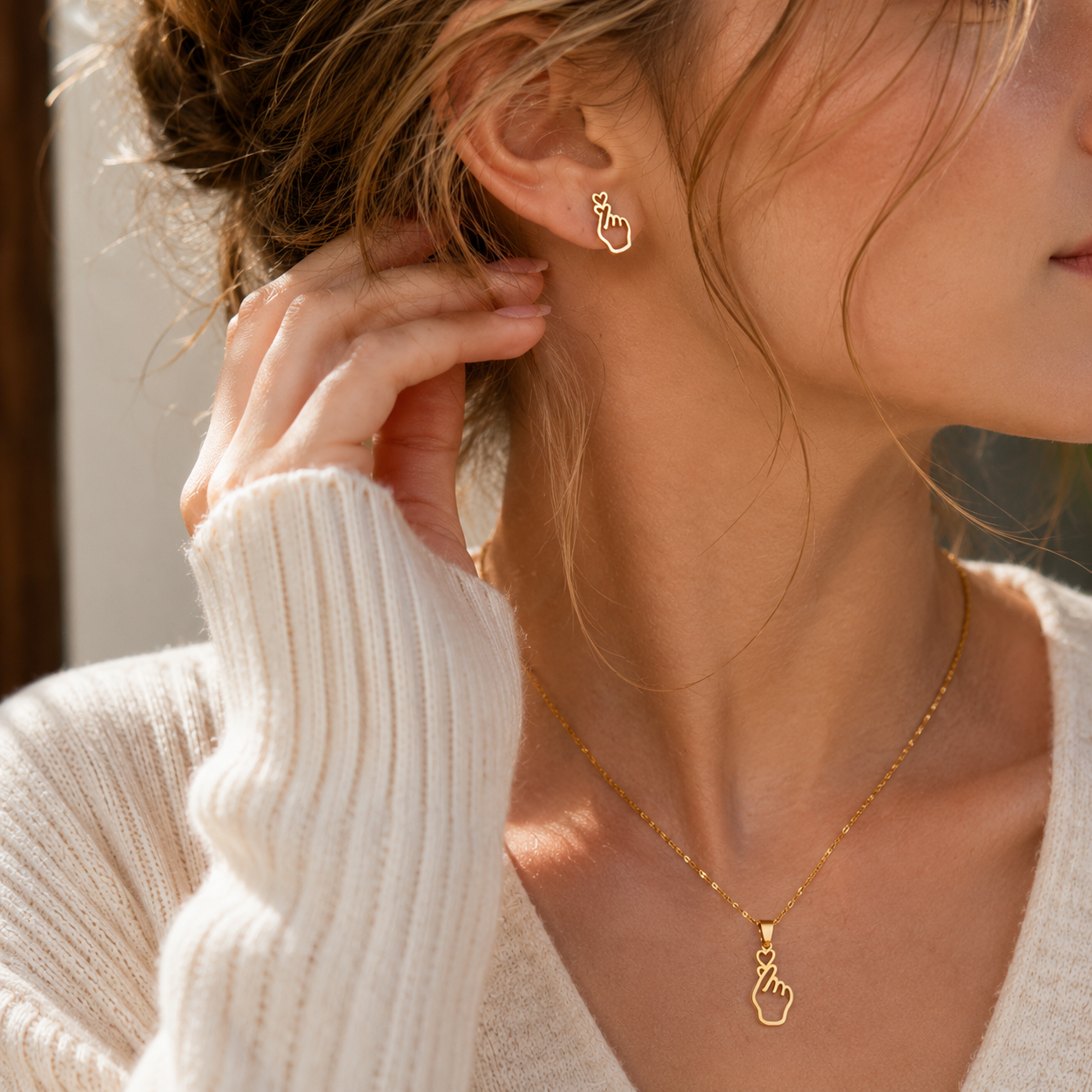 Parure Collier et Boucles d'Oreilles Finger Heart