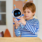 Peluche Robot Bleue et Blanche à Yeux Brillants