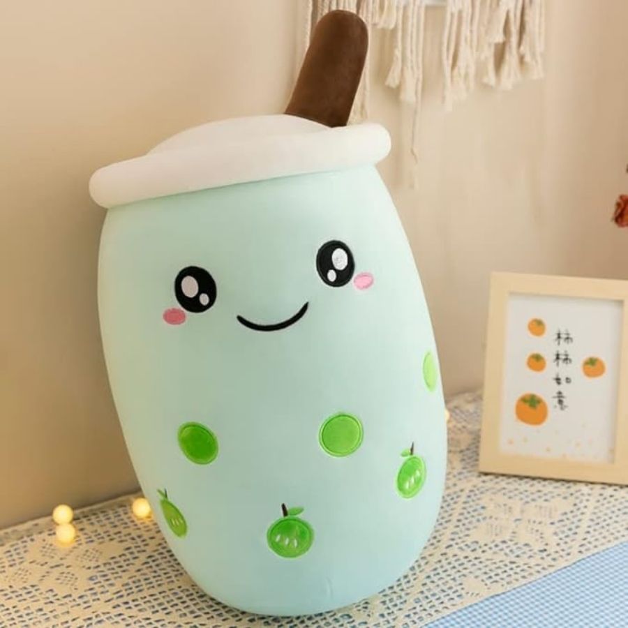 Peluche Kawaii Rose Pâle Boba Tea aux Fraises