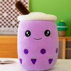 Peluche Kawaii Rose Pâle Boba Tea aux Fraises