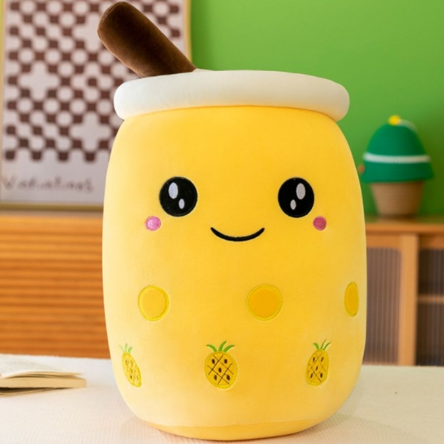 Peluche Kawaii Rose Pâle Boba Tea aux Fraises