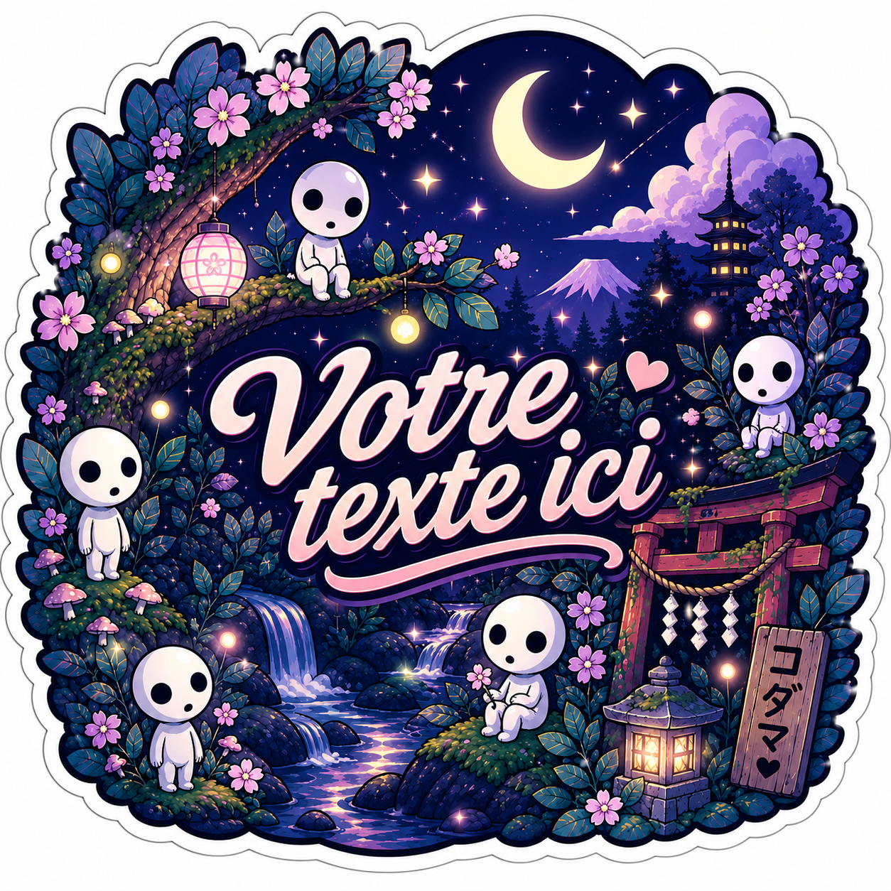 Autocollant Personnalisé Amélie Nuit Sakura et Kodama