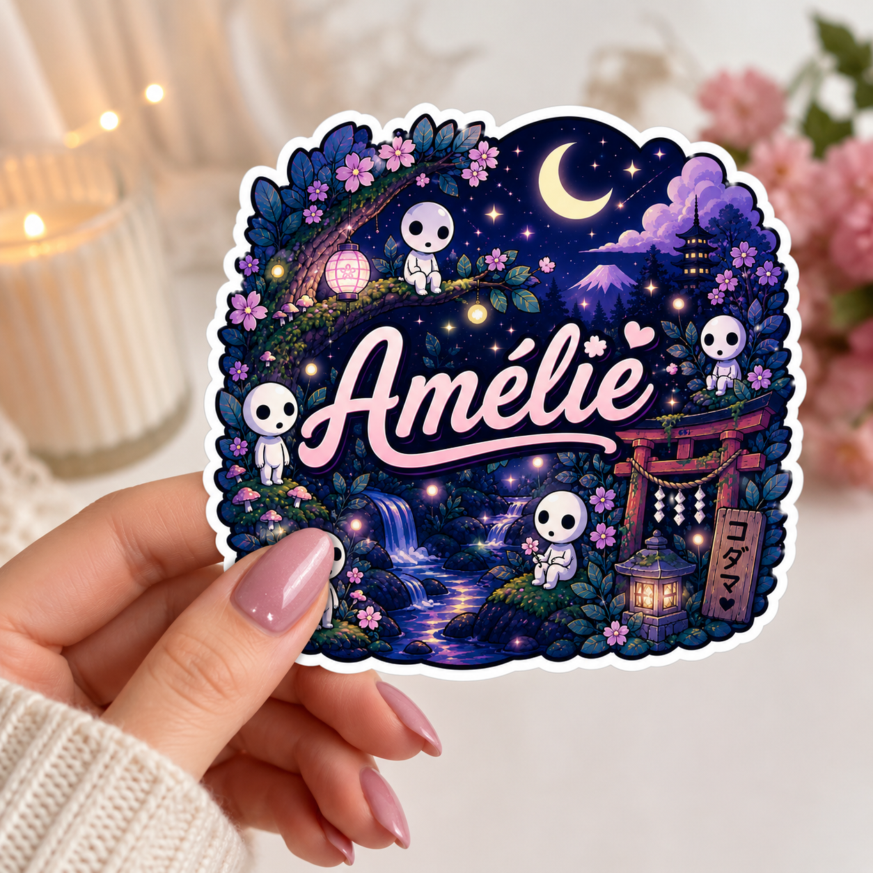 Autocollant Personnalisé Amélie Nuit Sakura et Kodama
