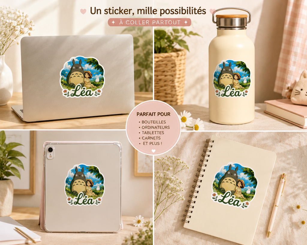Sticker Prénom Totoro Kawaii Personnalisé