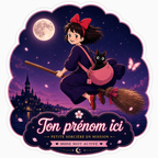 Autocollant Personnalisé Sorcière et Chat Nuit Étoilée