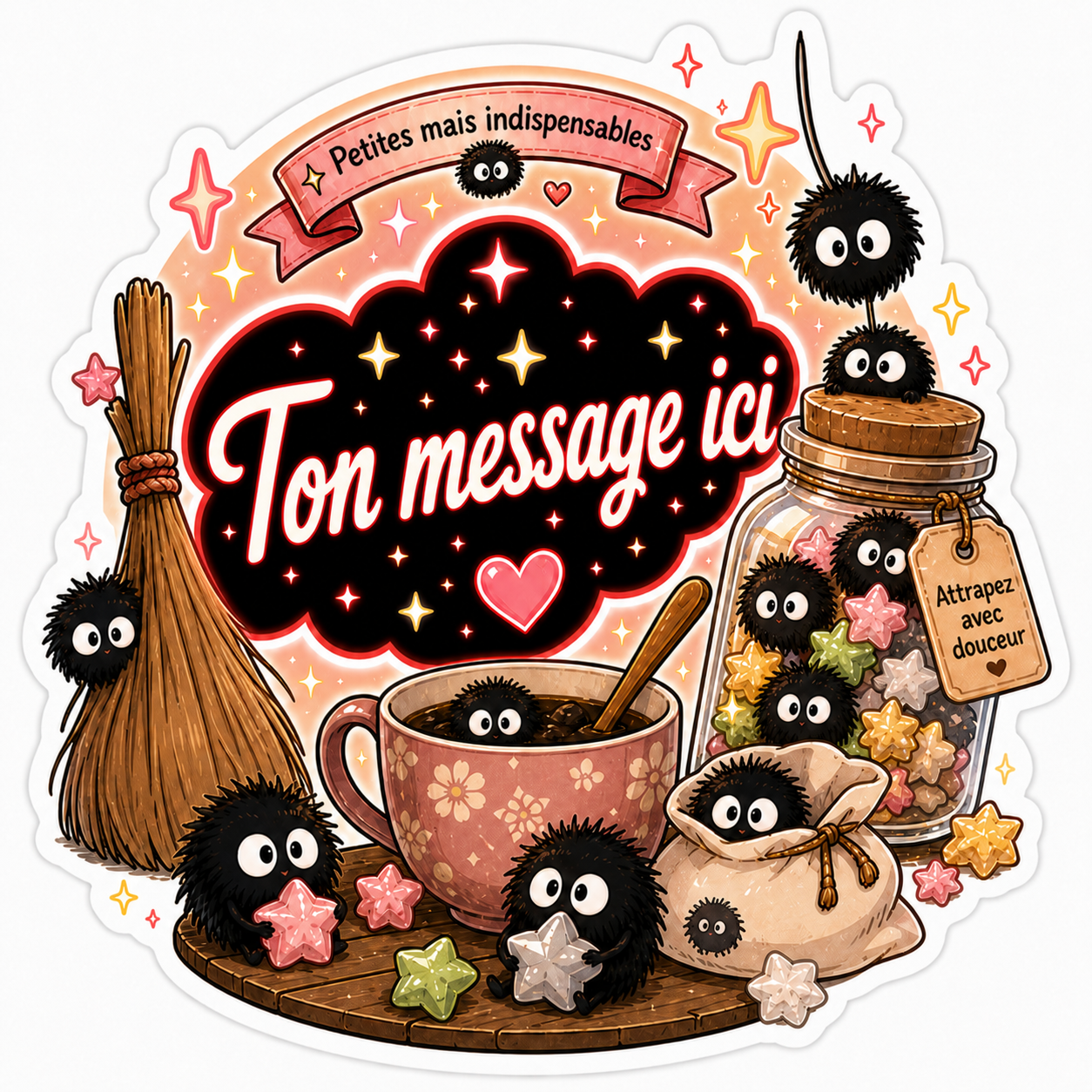Autocollant Ghibli Soot Sprites Ton Message Ici
