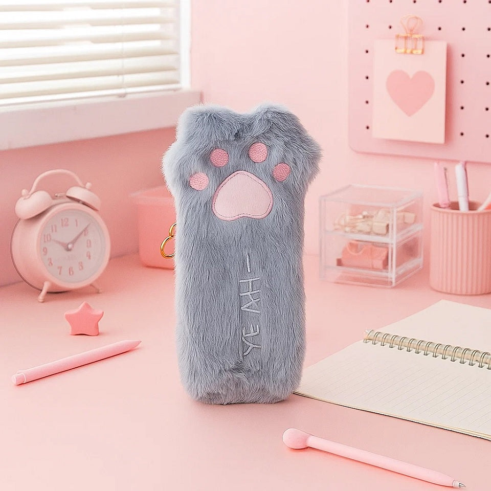 Trousse Grise en Forme de Patte de Chat