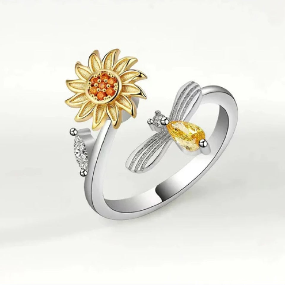 Bague Rotative Tournesol et Abeille